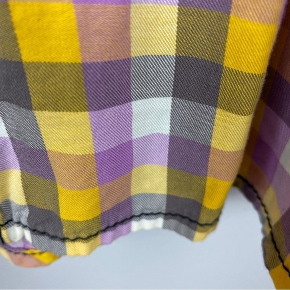 Wrangler Rock 47 Woven Sunbleach Plaid Snap Down Shirt Large Yellow Lilac - Picture 9 of 15